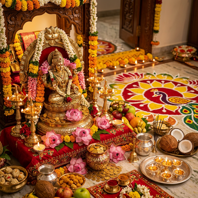 Lakshmi Puja setup with Pandit performing Diwali Puja in Mumbai