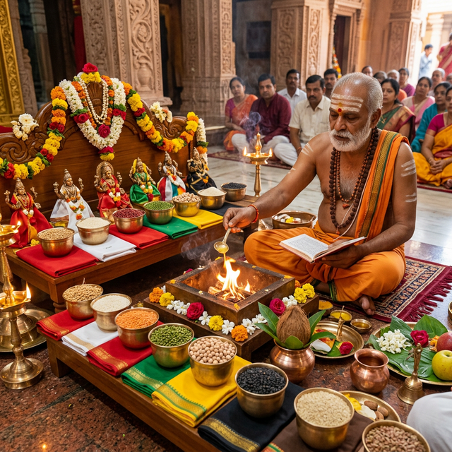 Navagraha Puja setup with Pandit performing planetary rituals in Mumbai